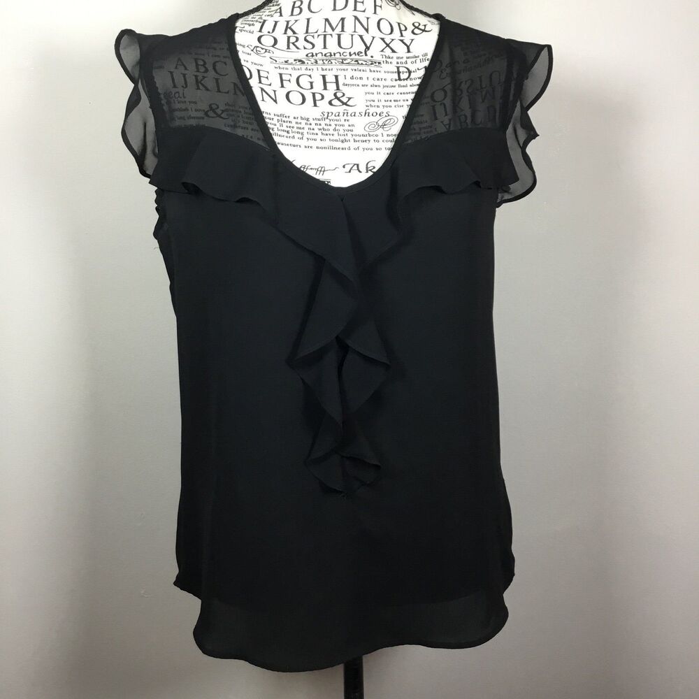 Black ruffle front and sleeve blouse sheer shoulder dark feminine fairy XS